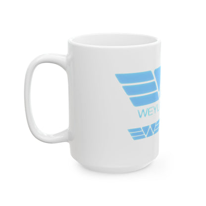 Weyland Corp Alien Retro Ceramic Coffee Mug, an iconic sci-fi design for fans, complete with cool geometric patterns and the famous logo - perfect for sipping and pretending you're at an intergalactic meeting!