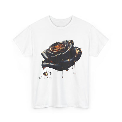 Close-Up Abstract Rose Unisex Cotton Tee Graphic T Shirt featuring a stunning abstract rose design in black and bronze, perfect for artistic expression.