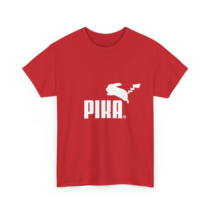 Luxury Pokemon Character Puma Logo Graphic T-Shirt in vibrant red, featuring an elegant PIKA design, perfect for urban fashion enthusiasts.