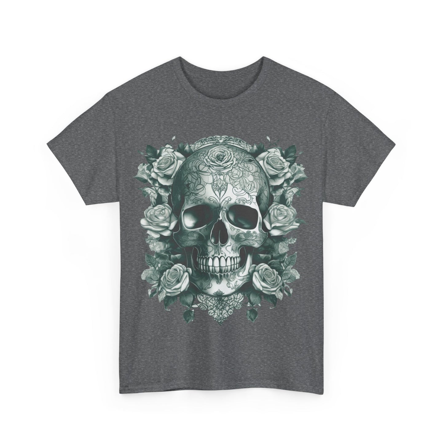 Skulls and Roses Cotton Tee, Unisex Graphic Shirt, 7 color choice