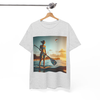 Dazzling Dreams Studio's Delightfull Paddle Board Scene T-Shirt, a must-have for paddleboarding enthusiasts seeking elegance and comfort.
