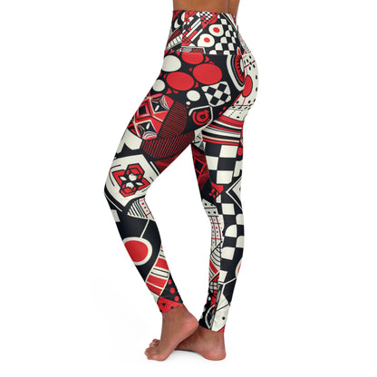 Luxury Ultra-Modern Red Leggings with Chic Checkerboard Design by Dazzling Dreams Studio, perfect for gym and casual wear, showcasing a vibrant look and high-stretch fabric.