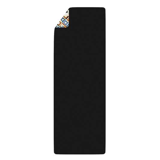 Underside view of the Evelyn Chicane Contemporary Pattern Yoga Mat showcasing a sleek black finish and stylish patterned edge, designed for high-quality grip and elegance in fitness.