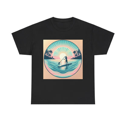 Stylish presentation of the Delightfull Paddle Board T-Shirt from Dazzling Dreams Studio, emphasising the exquisite nature-inspired artwork that appeals to adventure seekers.
