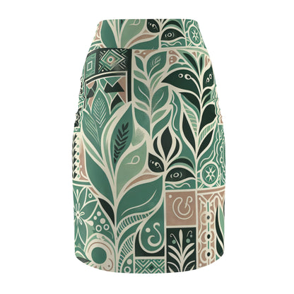 Modern Muse Pencil Skirt in Pastel Green highlighting a sophisticated block print design, designed for elegance and comfort in a chic silhouette.
