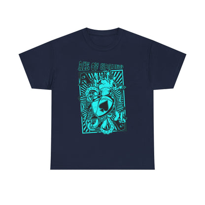 Stylish ACE OF SPADES Men's T-Shirt in navy blue showcasing a striking turquoise graphic, ideal for a statement look with a rebellious edge.