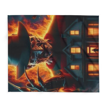 Chic Decorative and Warm Halloween Freddy Kruegar Spooky Arctic Fleece Blanket featuring a detailed spooky design, ideal for adding a touch of elegance to Halloween celebrations.