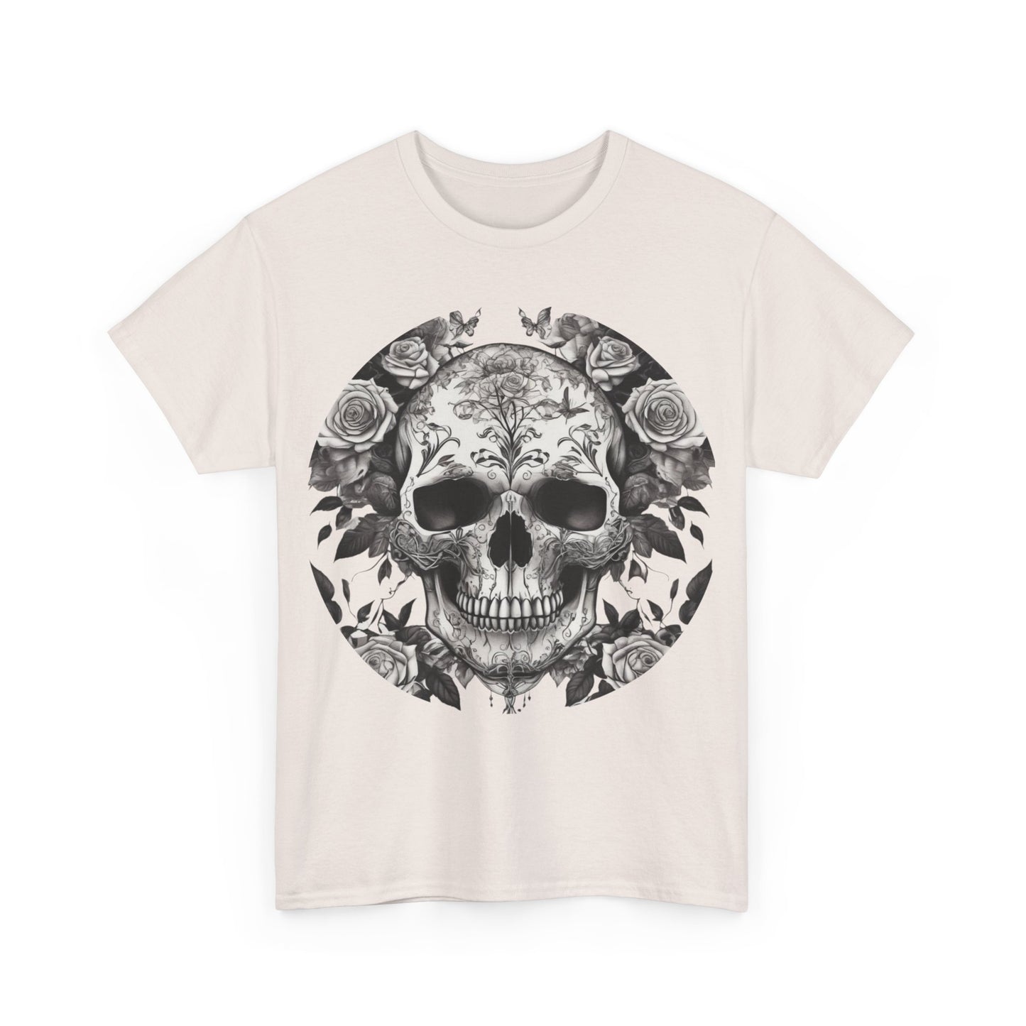 Skulls and Roses Cotton Tee, Unisex Graphic Shirt, 7 color choice