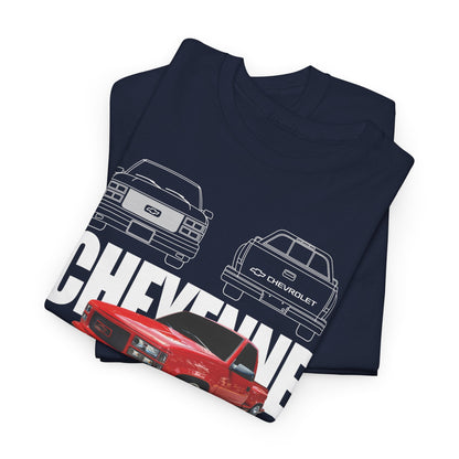 Folded Chevrolet Cheyenne men's T-shirt in navy, elegantly displaying the graphic design of the iconic truck, ideal for the discerning automotive enthusiast.