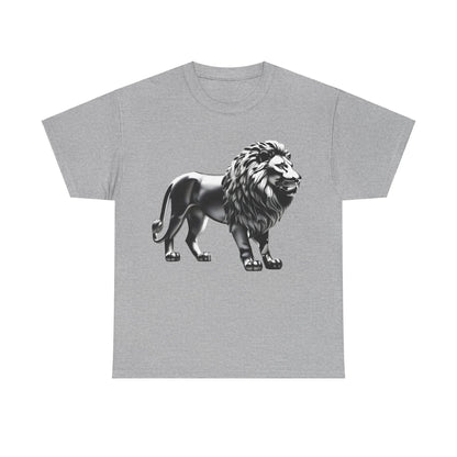 Silver Majestic Lion Graphic T-Shirt in grey, a stylish unisex cotton piece for urban streetwear with an elegant silver lion motif.