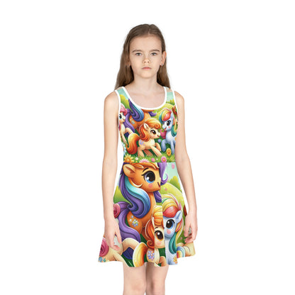 Serena Blissington Girls Sundress by Dazzling Dreams Studio displayed in a scenic outdoor setting, highlighting its lightweight and comfortable fabric ideal for warm summer days.
