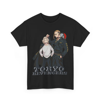 Sophisticated Tokyo Revengers anime men's t-shirt in black, showcasing a stunning design of two characters and 'Tokyo Revengers' text, blending fandom with refined fashion.