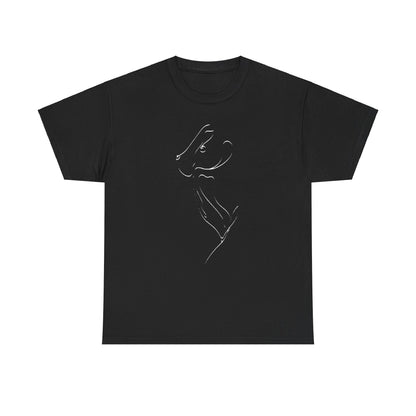 Stylish black unisex t-shirt showcasing a refined line art of an animal's head, perfect for those seeking unique and artistic apparel.