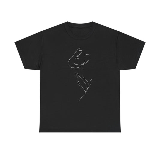 Stylish black unisex t-shirt showcasing a refined line art of an animal's head, perfect for those seeking unique and artistic apparel.