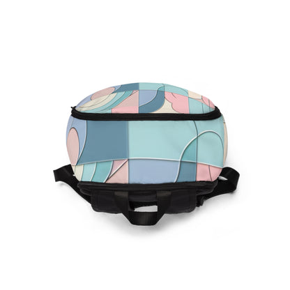 Elegant and spacious Pastel Paradise Geometric Design Backpack by Dazzling Dreams Studio, featuring adjustable straps and a chic design perfect for casual outings and travel.