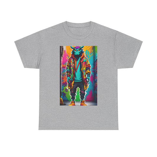 Street Monster Graphic T-Shirt in grey, featuring an urban streetwear design with a vibrant graphic of a stylish figure, perfect for unisex fashion enthusiasts.