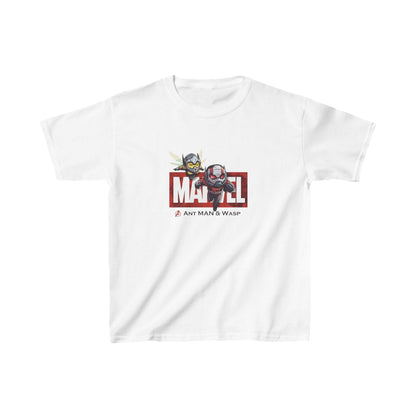 Unisex Kids Ant-Man Movie Cotton T-Shirt Tee in white showcasing the iconic Ant-Man and Wasp, designed for comfort and style for young superhero enthusiasts.