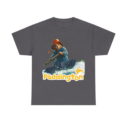 Premium Paddington Bear in Peru Graphic Unisex T-Shirt in charcoal grey, illustrating Paddington's adventurous spirit on stylish waters, ideal for those who appreciate unique fashion.