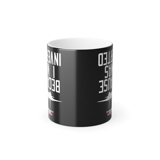 Elegant Top Gun Because I Was Inverted Colour Morphing Mug displayed upright, highlighting its sleek black ceramic finish and iconic graphic.