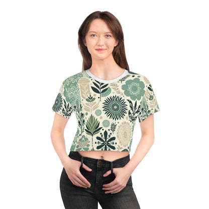 Fashion-forward Pastel Green Block Print Crop Top by Dazzling Dreams Studio, perfect for casual outings and brunches with friends.