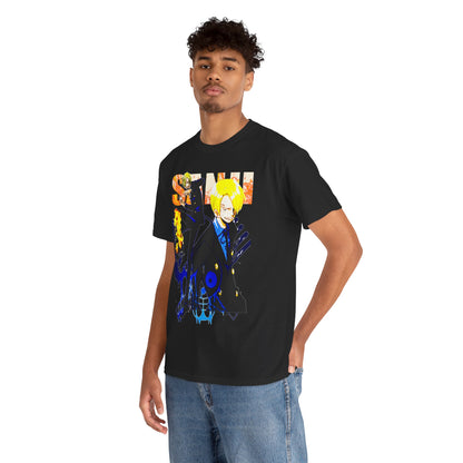 Sophisticated anime-inspired black t-shirt featuring a striking graphic of a character in a dynamic pose, perfect for fashion-forward anime enthusiasts.