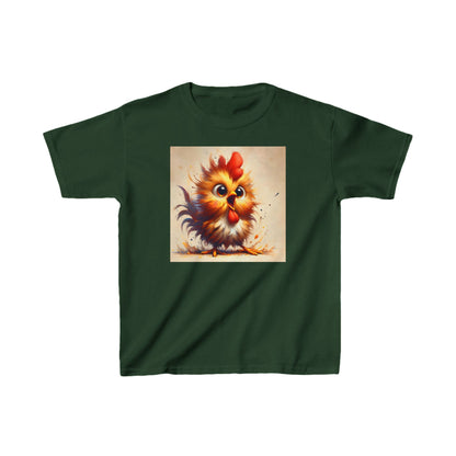 Elegant Child's Unisex Cartoon Bird Graphic Cotton Tee in dark green showcasing a charming cartoon rooster graphic, ideal for fashionable kids.