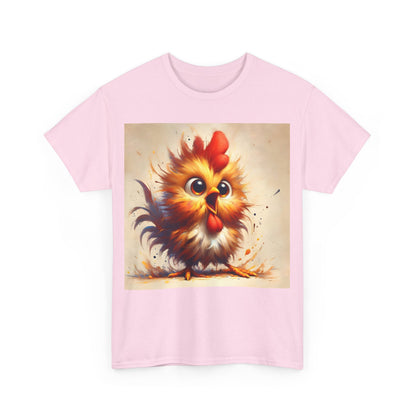 Explosive Joy Tee - Cartoon Bird Edition: A luxurious unisex cotton t-shirt featuring a vibrant, lively illustration of a cartoon bird, radiating joy with its fluffy feathers and expressive eyes.