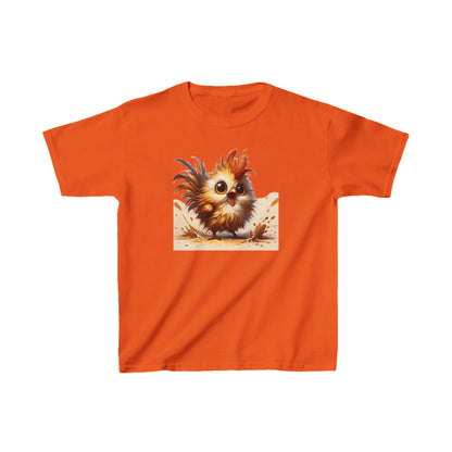 Child's Unisex Cartoon Bird Graphic Cotton Tee in bright orange, highlighting a cute bird illustration, ideal for trendy youngsters.