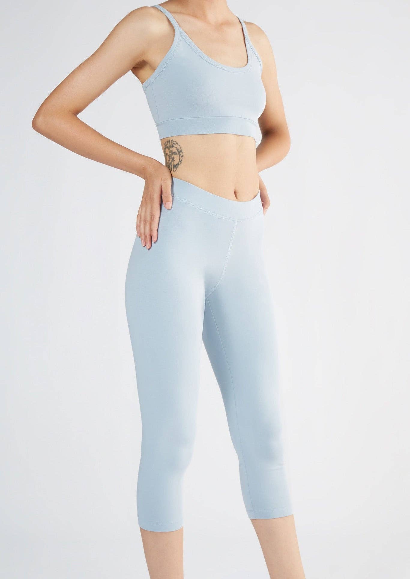 Luxury Organic Stretch Leggings laid flat showcasing design and fabric quality, ideal choice for eco-conscious fashion.