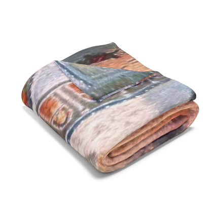 Rolled and folded Decorative and Warm Christmas Arctic Fleece Blanket, demonstrating its plush texture and luxurious softness, ideal for cozy winter nights.