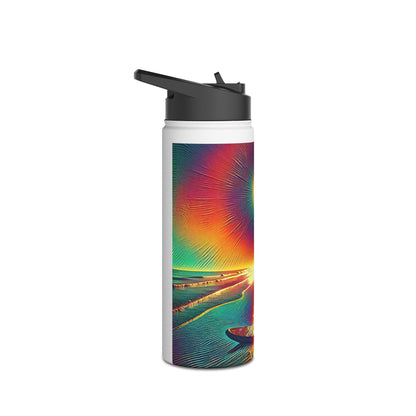 Fantasy Paddleboarding Stainless Steel Water Bottle displaying a vivid sunset over ocean waves, combining style and functionality for the discerning outdoor enthusiast.