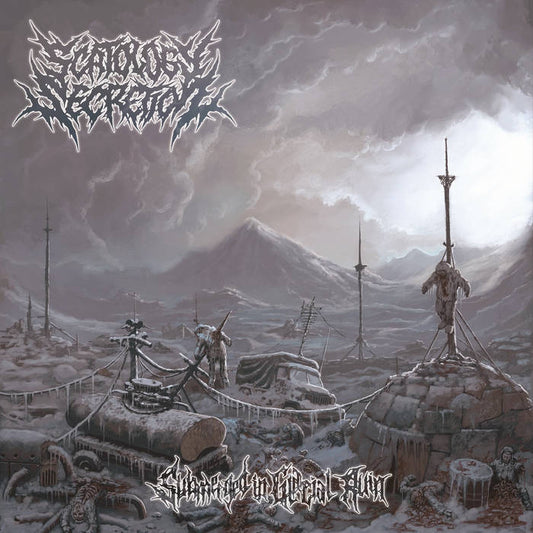 Scatology Secretion's album cover 'Submerged In Glacial Ruin', showcasing dark and atmospheric imagery reflecting the essence of death metal, by Rancid Offal Records.