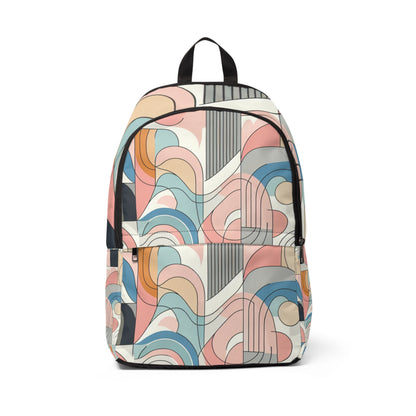 Elegant Pastel Geometric Backpack featuring a modern abstract design by Dazzling Dreams Studio, perfect for stylish fashion trendsetters.
