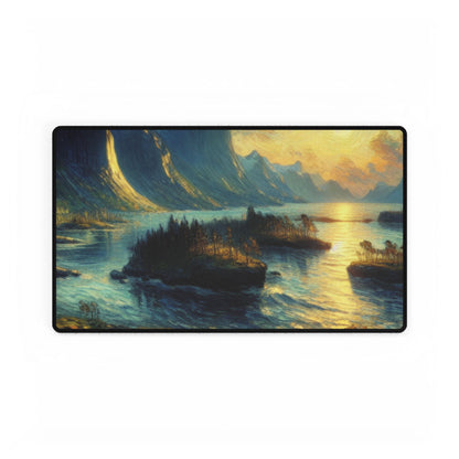Munchian Euphoric Whimsy Desk Mat, featuring an enchanting, vibrant landscape design inspired by Norwegian scenery, perfect for elevating workspace aesthetics.