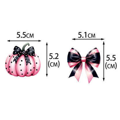 Halloween Pumpkin Bow Inserts - Stylish pink pumpkin and bow cake decoration measurements by Dazzling Dreams Studio, ideal for luxurious Halloween baking.