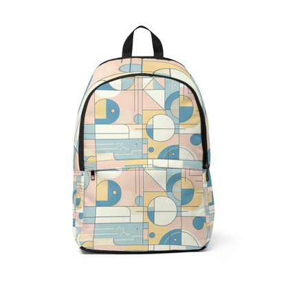 Elegant baby blue pastel geometric backpack by Dazzling Dreams Studio, showcasing stylish geometric patterns for a chic and tranquil look.