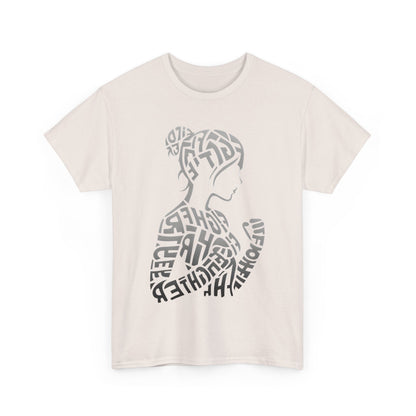 Fighter Girl Graphic Unisex T-Shirt in a soft hue, highlighting the unique artistic typography design embodying strength and femininity.