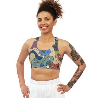 Model wearing Vivienne Clairmont 2024 Summer Sports Bra styled with leggings, promoting trendy activewear by Dazzling Dreams Studio for fashion-forward athletes.