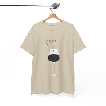 Funny Wine Lover Women's T-Shirt showcasing the stylish 'And Now Wine' graphic design featuring a minimalist wine glass on a luxurious beige background.