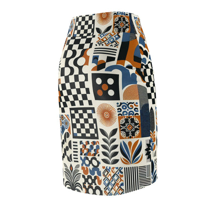 Close-up detail of the Evelyn Chicane Pencil Skirt from Dazzling Dreams Studio, highlighting the body-hugging fit and high-quality fabric that ensures a flattering silhouette.