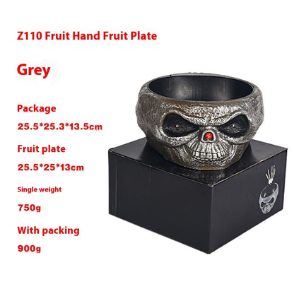 Elegant Z110 Fruit Hand Fruit Plate in Grey, tailored for Halloween celebrations, measuring 25.5x25.3x13cm, featuring a sophisticated skull motif, perfect for upscale treat presentations.