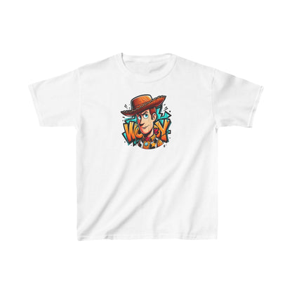 Unisex Children's Woody Toy Story Graphic Cotton Tee in white with vibrant Woody character design.
