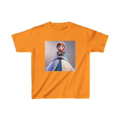 Kids Frozen Anna Heavy Cotton T-Shirt in vibrant orange, showcasing an enchanting print of Anna, perfect for young fans seeking style and comfort.
