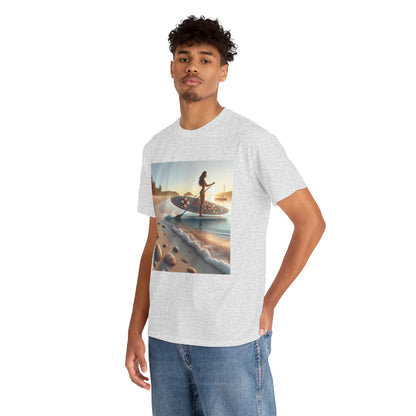 Stylish paddle board t-shirt showcasing quality craftsmanship, perfect for adventure lovers, created by Dazzling Dreams Studio, ideal for both active and relaxed moments.