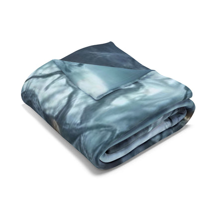 Folded Decorative and Warm Halloween Spooky Arctic Fleece Blanket showcasing a tranquil, swirling design, ideal for snuggling in stylish comfort this Halloween season.
