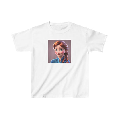 Kids Frozen Anna Heavy Cotton T-Shirt in pristine white, adorned with a delightful print of Anna, perfect for trendy young fashionistas.