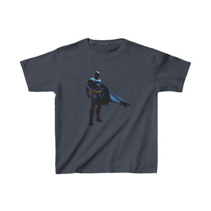 Kids Batman Heavy Cotton T-Shirt in sophisticated dark grey, featuring the legendary Batman graphic, ideal for stylish hero-themed attire.