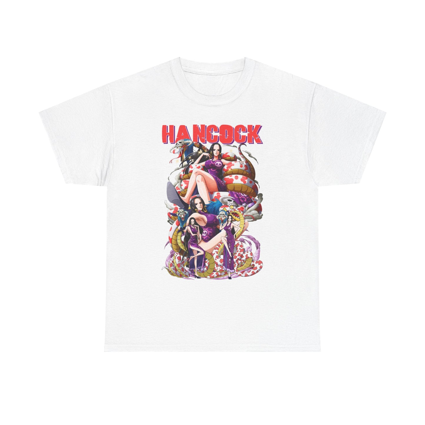 Elegant white men's t-shirt showcasing an eye-catching Hancock graphic artwork, designed for stylish anime lovers.