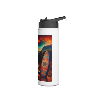 Chic Fantasy Paddleboarding Stainless Steel Water Bottle adorned with colourful paddleboard graphics, ideal for style and functionality on the water.