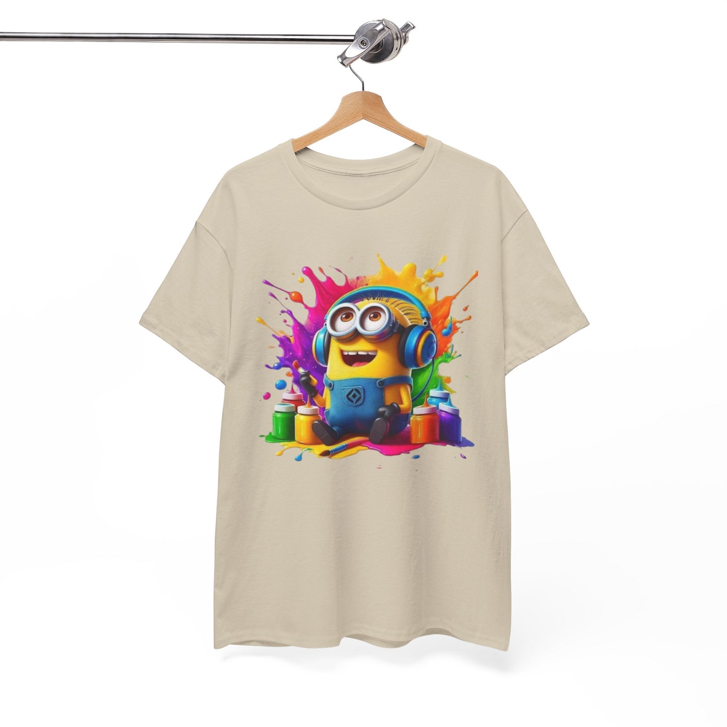 Men's Funny Minion Paint Splash T-Shirt, Cartoon Art Unisex Tee, Colorful Design